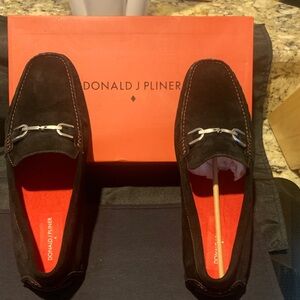 Donald J. Pliner Men's Black Suede Loafers with Silver Accent